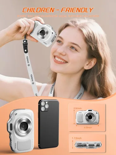 Vista 5 de Cámara digital 4K 64MP con tarjeta de 32GB y zoom de 16X, fácil para niños Blanco
