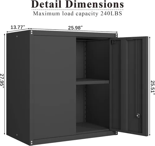 Vista 3 de Armario de almacenamiento de garaje de 28 pulgadas de alto, gabinetes de pared de garaje de metal con puertas y estantes, gabinete pequeño