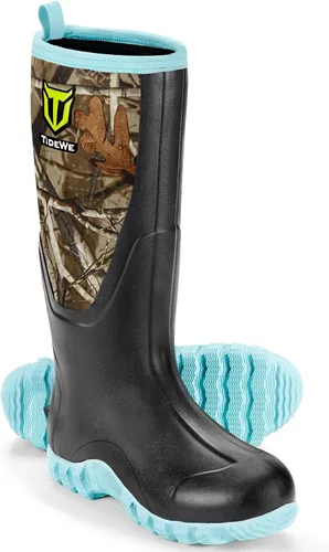 Vista 10 de TIDEWE Botas de goma para mujer con vástago de acero, botas de lluvia Negro Rosa