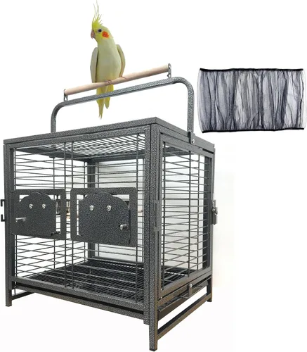 Vista 8 de Portátil resistente viaje pájaro loro portador jaula alimentación tazón juego soporte con mango