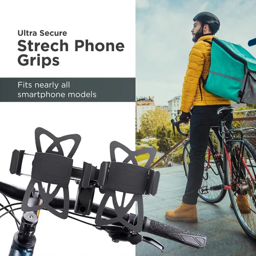 Vista 6 de ENCASED Soporte de teléfono para bicicleta doble, soporte ajustable para 2 teléfonos celulares, ajuste universal