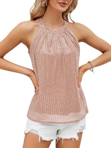 Vista 3 de Vrtige Blusa sin mangas plisada con lentejuelas brillantes para mujer