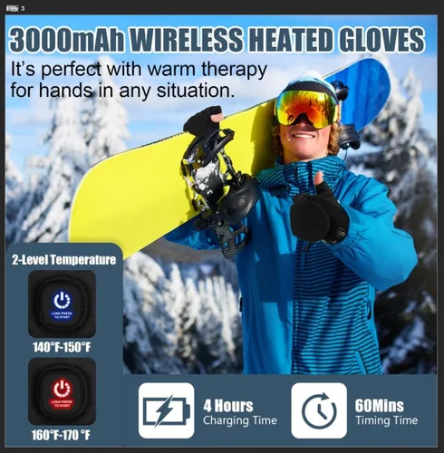 Vista 4 de Heated Gloves for Men Women, Rechargeable Full & Half Hands Electric Gloves Heated Fingerless Touchscreen Gloves Heated Winter Hand Warmer for Work