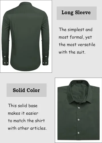 Vista 6 de COOFANDY Camisas de vestir de ajuste muscular para hombre, sin arrugas, manga larga, casual, con botones