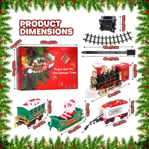 Vista 5 de Juego de tren de Navidad 2 en 1 para colgar alrededor del árbol, juguetes para niños pequeños con pista de lujo, sonido y humo, juego de juguetes