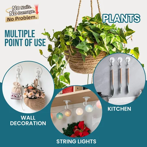 Vista 7 de TAILI Ganchos adhesivos de techo para plantas colgantes, resistentes sin taladros, ganchos de pared adhesivos extraíbles para colgar luces