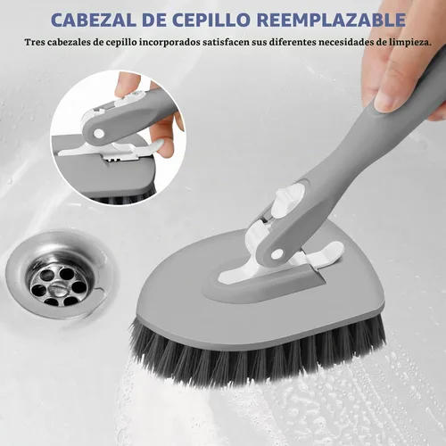 Vista 4 de SetSail Cepillo de ducha 3 en 1 para azulejos con mango largo ajustable y 3 cabezales de cepillo de repuesto desmontables para limpiar baño, paredes