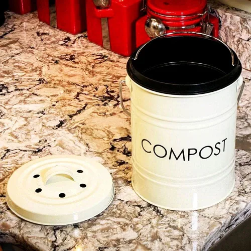Vista 5 de Cubo para abono, de 0.8 galones, para la cocina, inoxidable, sin filtraciones, resistente, para durar toda la vida. Cubo de basura orgánico a