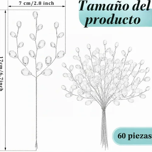 Vista 2 de Jetec 60 púas de cristal acrílico floral para árbol de Navidad
