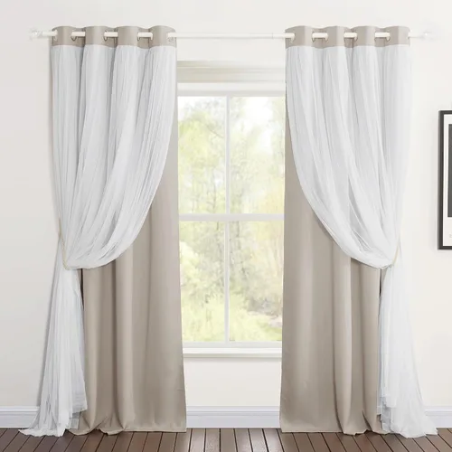 Vista 21 de PONY DANCE Cortinas de Doble Capa - Cortinas Opacas de 63 Pulgadas de Largo, Diseño con Ojales en la Parte Superior, Paneles Transparentes Blancos