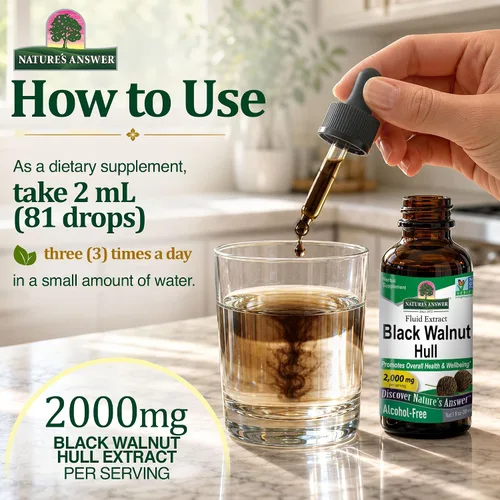 Vista 7 de Nature's Answer Black Walnut Hull 2000mg - 1oz, sin alcohol, sin OMG