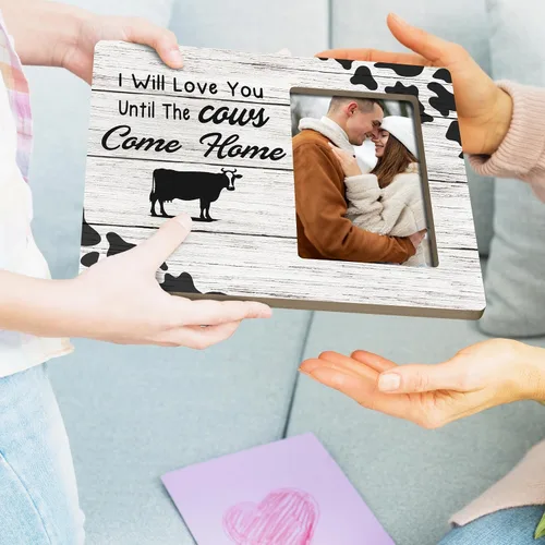 Vista 2 de Marco de fotos para parejas, regalos para mujeres, I Will Love You Until The Cows Come Home, marcos de fotos de madera, 4 x 6 pulgadas