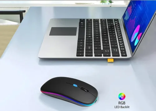 Vista 2 de Ratón delgado inalámbrico, recargable 2.4G, clic silencioso, RGB, 1600 DPI, batería de 500 mAh, compatible con Windows/Mac