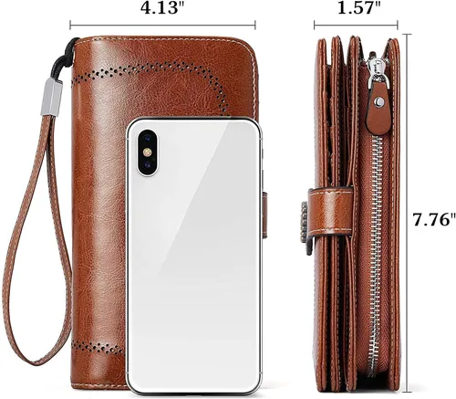 Vista 4 de BOSTANTEN Cartera de cuero genuino para mujer, de gran capacidad, cartera de mano, tarjetero con bloqueo RFID