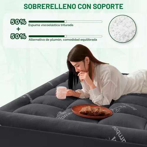 Vista 2 de Anluoer - Cubrecolchón de espuma viscoelástica tamaño Queen, color gris oscuro Rayon Derived from Bamboo, Cooling, Back Pain Relief, Cloud-Like