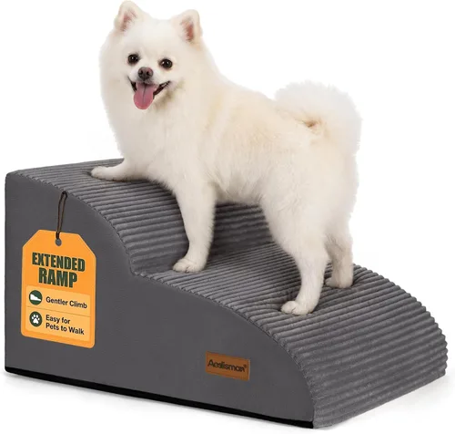 Vista 10 de Aodisman Escaleras de perro de 2 escalones para perros pequeños, escaleras Pana caqui
