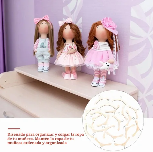 Vista 8 de Toddmomy 20 perchas de madera para muñecas, mini perchas para muñecas para accesorios en miniatura (4.7 in)