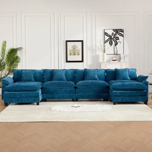 Vista 28 de Sofá seccional modular, sofá seccional en forma de L de 76.7 pulgadas con otomana móvil, cómodo loveseat de chenilla nube con reposabrazos