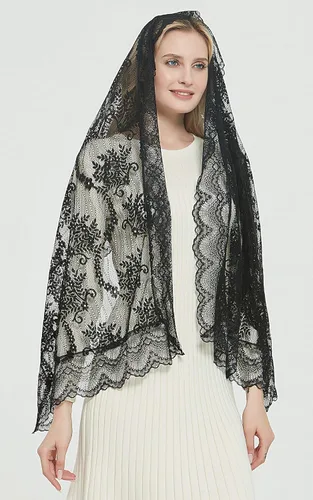 Vista 35 de Bufanda de encaje floral vintage de pestañas capilla velo mantilla infinito latino masa S04