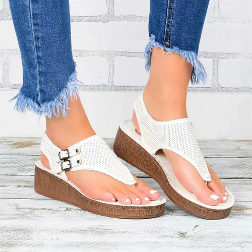 Vista 3 de NOLDARES Sandalias casuales de verano para mujer, sandalias de cuña con hebilla y correa
