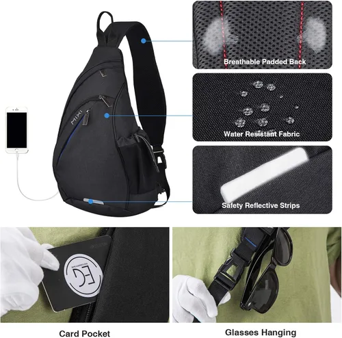 Vista 5 de Hanke Mochila bandolera para hombre, unisex, con un hombro, mochila de viaje, mochila cruzada con puerto USB, versátil y casual