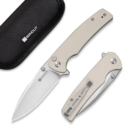 Vista 6 de SENCUT Cuchillo de bolsillo plegable Sachse para EDC, mango de madera Micarta verde, hoja de 9Cr18MoV, cuchillo plegable con clip, bloqueo de botón