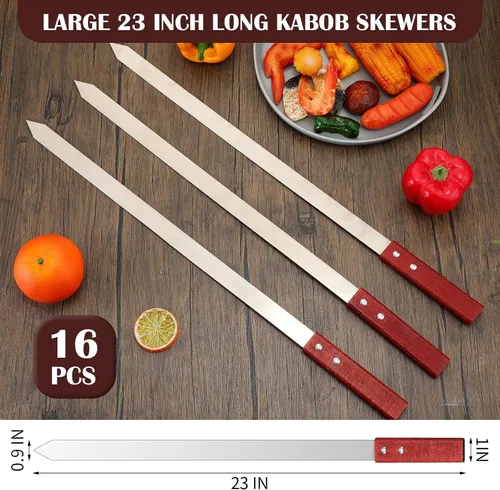 Vista 2 de Zhehao 16 brochetas resistentes de 1 pulgada de ancho, 0.079 in de ancho, pinchos finos de metal de acero inoxidable para asar a la parrilla