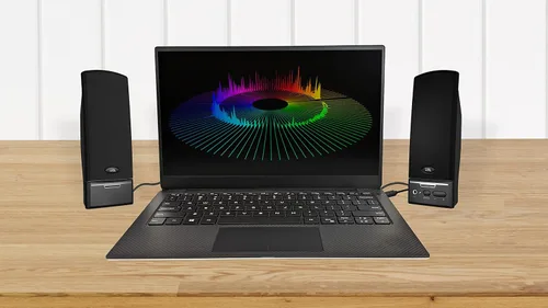 Vista 6 de Cyber Acoustics CA-2014USB 2.0 Multimedia Desktop Computadora Altavoces, Compatible con Dispositivos USB C o A, Adaptador Incluido