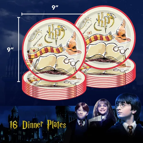 Vista 2 de Unique Paquete de vajilla de Harry Potter para 16 invitados, servilletas de almuerzo, postre y platos de cena, tema de libro de magos de Hogwarts