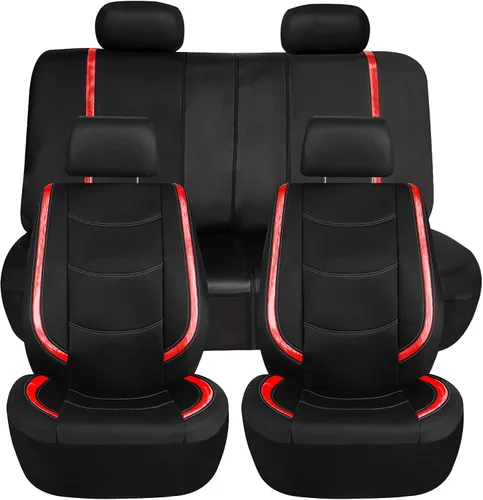 Vista 8 de FH Group - Juego completo de fundas para asientos de auto de cuero sintético, ajuste universal, para asientos frontales con respaldo bajo, Rosa