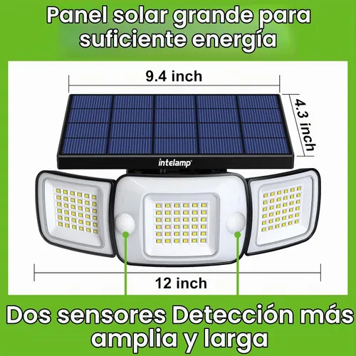 Vista 3 de intelamp Luces solares para exteriores, sensor de movimiento de 6000mAh con sensores duales, luces solares impermeables de inundación de 270°