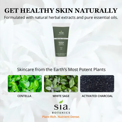 Vista 6 de Sia Botanics Limpiador facial aclarador (tubo ecológico de 2.5 onzas), lavado facial con salvia blanca, carbón activado, árbol de té, natural