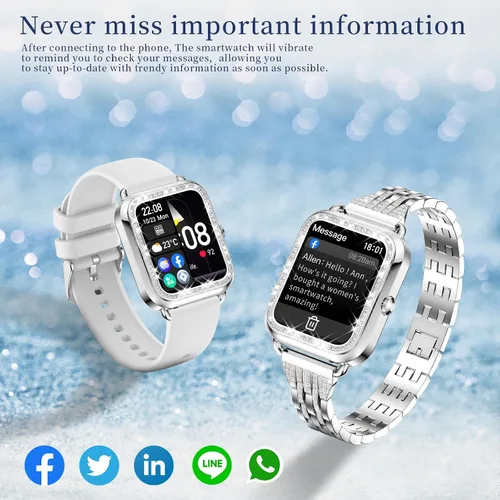 Vista 3 de Reloj inteligente para mujer con diamantes (respuesta/hacer llamadas), reloj inteligente con pantalla táctil HD de 1.29 pulgadas, Android Oro rosado