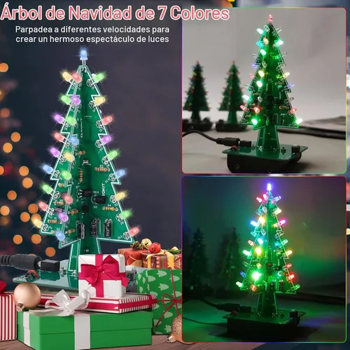 Vista 4 de Icstation - Kit para montar árbol de Navidad, 3D, con luces LED de 7 colores intermitentes para práctica de soldadura eléctrica.