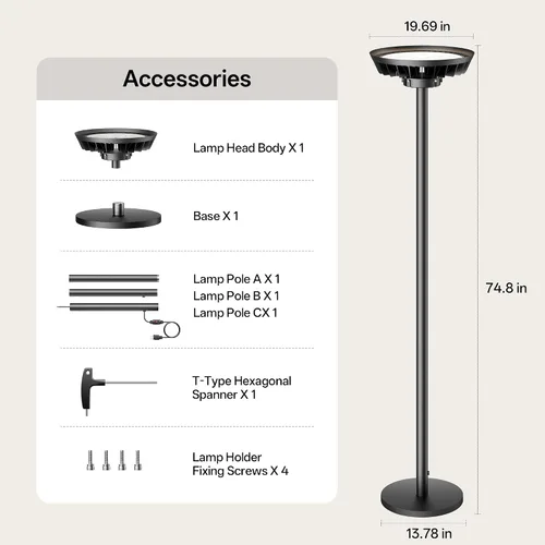 Vista 7 de Homelist La lámpara de pie de iluminación indirecta más brillante, 500W 40000LM lámpara de pie súper brillante para habitación oscura, lámpara
