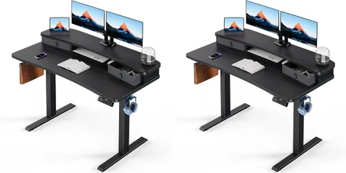 Vista 28 de HUANUO - Escritorio eléctrico de pie de 32 x 21 pulgadas con 2 cajones, compatible con montaje con abrazadera en C, escritorio de computadora
