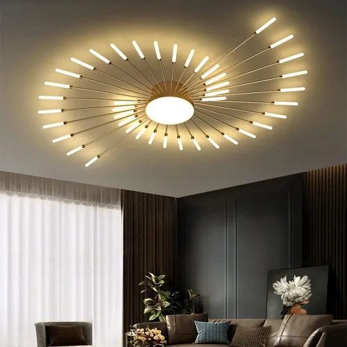 Vista 24 de Lámpara de techo LED regulable de 32 pulgadas, 12 luces de techo, lámpara de techo empotrada, iluminación de interior dorada para sala de estar, 12