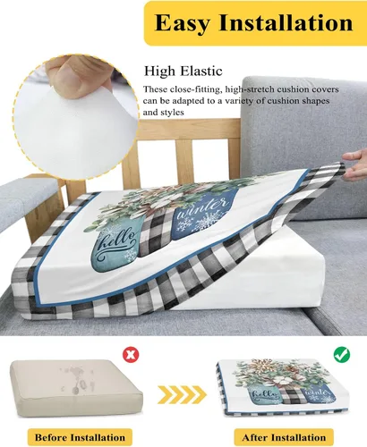 Vista 5 de Fundas de cojín elásticas de Navidad para sofá, seccional, individual, en forma de T, protector para muebles con parte inferior elástica, diseño