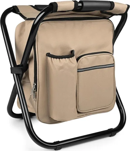 Vista 31 de Kikerike Silla enfriadora de taburetes tipo mochila resistente de 200 libras de carga máxima, portátil, ligera, plegable, para pesca, camping, caza