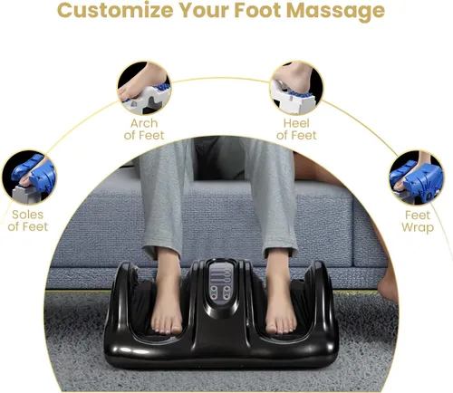Vista 3 de WELLHUT Máquina masajeadora de pies Shiatsu, masajeador de pies y pantorrillas para tobillo, brazo de pierna de pantorrilla, rodillo de amasado Negro