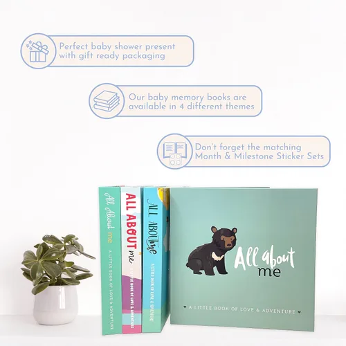 Vista 9 de RubyRoo Baby Libro de recuerdos con calcomanías de hitos – Álbum de fotos de primeros 5 años para bebé, niño o niña, regalo de embarazo para baby