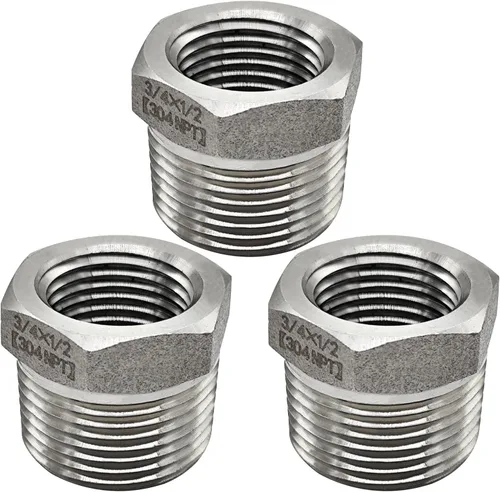 Vista 9 de Beduan - Buje reductor hexagonal de acero inoxidable, 1" macho NPT a 1/2" hembra NPT, accesorio adaptador para tubería de fundición reductor