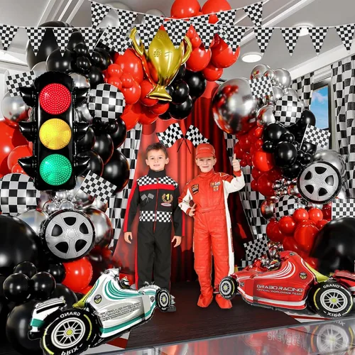 Vista 5 de Globos de auto de carreras para decoraciones de cumpleaños de carreras
