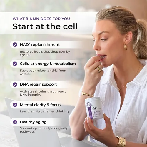 Vista 5 de Neurogan Suplemento beta NMN (β-NMN) – 900 mg por porción, 99.6% de pureza – Precursor de NAD+ para energía celular y vitalidad – 90 cápsulas