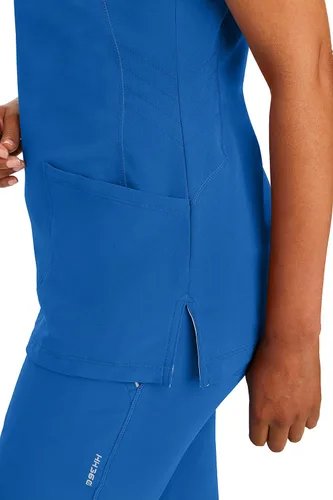 Vista 4 de Healing Hands Camiseta quirúrgica para mujer, 3 bolsillos, cremallera, cuello en Y, ligera, transpirable, tela elástica 2254 Sonia HH360