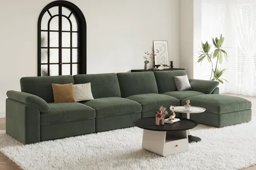 Vista 129 de EASE MOOSE Sofá modular verde seccional de gran tamaño en forma de L Pana verde
