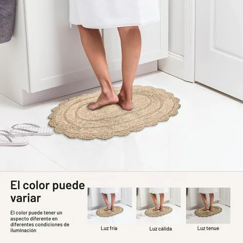Vista 6 de Chardin home Alfombra de baño de ganchillo beige, alfombra de baño ovalada 100% algodón con borde de ganchillo artesanal hecho a mano, alfombra