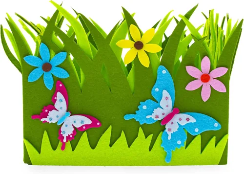 Vista 4 de Juego de 2 centros de mesa decorativos de fieltro de Pascua con flores de primavera y mariposas