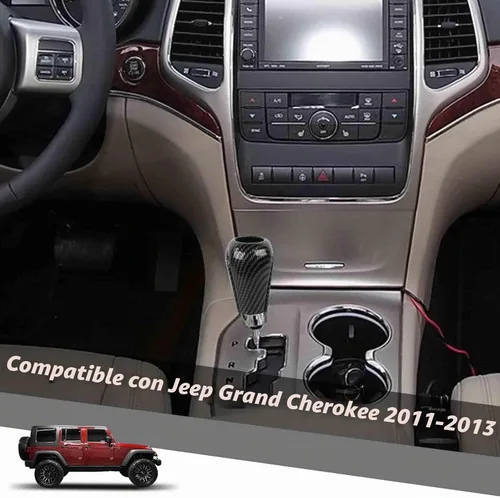 Vista 2 de Jimen Compatible con Jeep Grand Cherokee 2011-2013, 3 piezas de cubierta de perilla de palanca de cambios accesorios interiores (fibra de carbono)