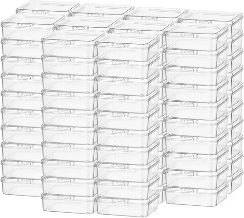 Vista 8 de Goodma 100 piezas de contenedores de almacenamiento de plástico transparente mini cuadrados con tapas con bisagras para artículos pequeños y otros